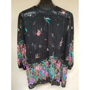 Vintage Risa Ann New York Womens Floral Sheer Top Size 18 1/2 Black 3/4 Sleeve